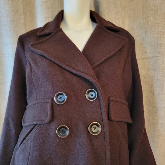 Anne Klein Chocolate Brown Wool Double Breasted Midi Coat Jacket Size M - Picture 6 of 8